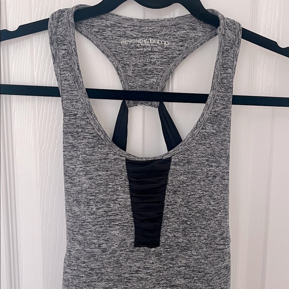 Beyond Yoga Tops - Beyond the Bump Let It Grow Grey Ruched Racerback Maternity Top NOWT